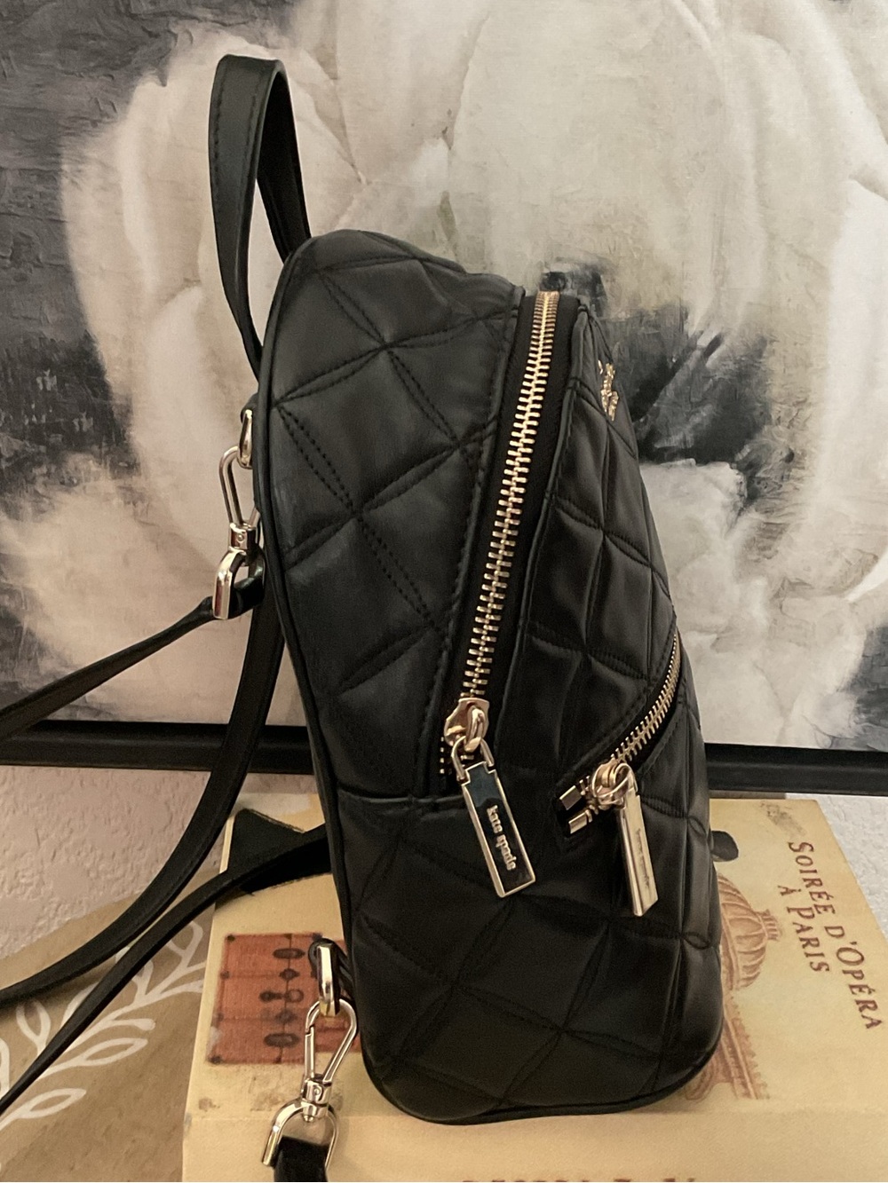 kate spade Black Quilted Leather Mini Backpack with Matching Zip Wallet EUC - Picture 4 of 14